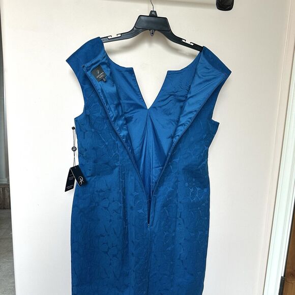 Adrianna Papell Dress 14 Pleated Sheath Midi Sleeveless Blue NWT - Picture 4 of 7
